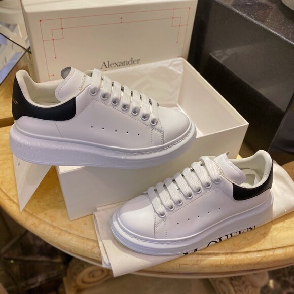 Alexander McQueen Shoes - Alexander McQueen Black and White Leather Sneakers